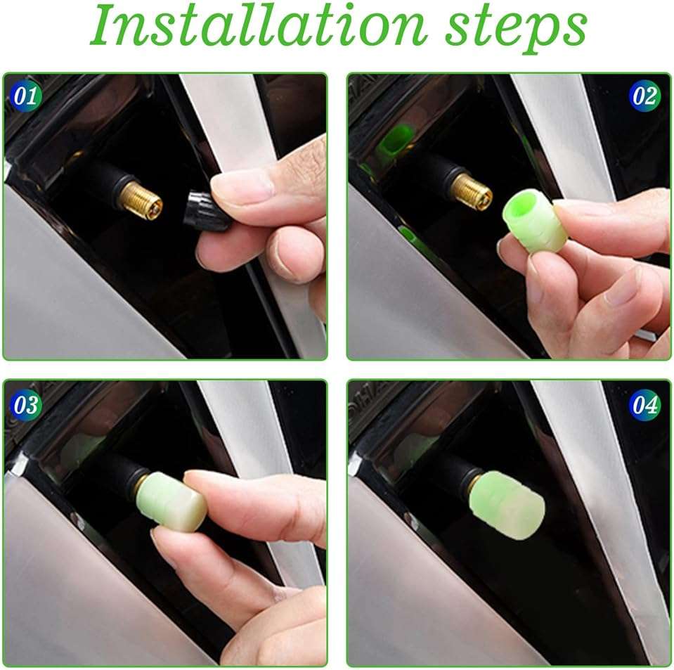 Tire Valve Stem Caps, 8PCS Fluorescent Glow in The Dark Air Valve Cap, Universal Decoration Accessories Cool Car Present for Car SUV Truck Motorcycles Bicycle (Blue/Green) - Image 6