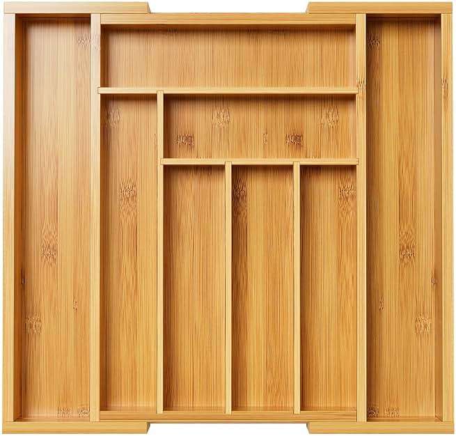 Pipishell Bamboo Expandable Drawer Organizer for Utensils Holder, Adjustable Cutlery Tray, Wood Drawer Dividers Organizer for Silverware, Flatware, Knives in Kitchen, Bedroom, Living Room(M-N) - Image 1