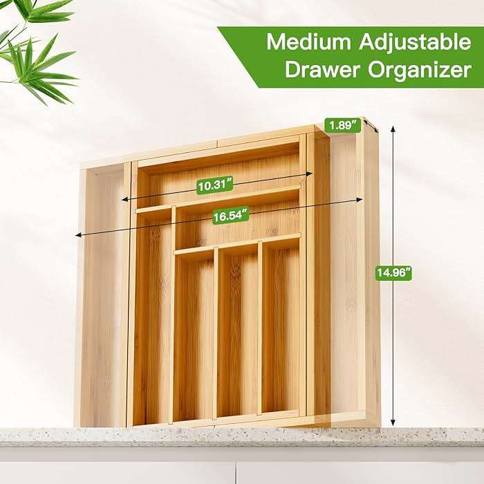 Pipishell Bamboo Expandable Drawer Organizer for Utensils Holder, Adjustable Cutlery Tray, Wood Drawer Dividers Organizer for Silverware, Flatware, Knives in Kitchen, Bedroom, Living Room(M-N) - Image 2
