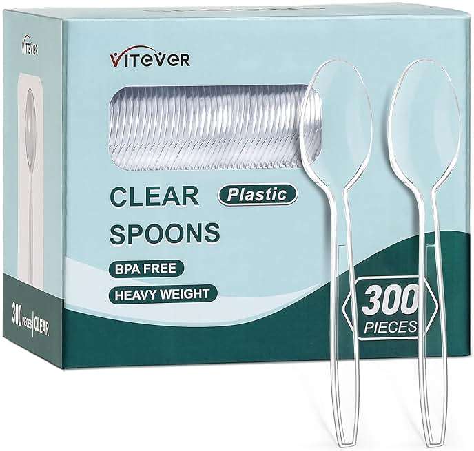 [300 Count] Clear Heavy Duty Plastic Spoons, Disposable Silverware Spoons Bulk, Plastic Cutlery Utensils Set, Solid - Image 1