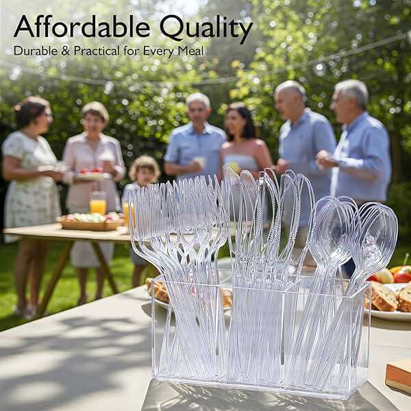 [300 Count] Clear Heavy Duty Plastic Spoons, Disposable Silverware Spoons Bulk, Plastic Cutlery Utensils Set, Solid - Image 6