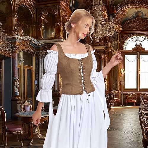 Zando Women Renaissance Corset Vest Pirate Costumes Viking Medieval Corset Top - Image 3