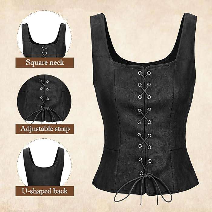 Zando Women Renaissance Corset Vest Pirate Costumes Viking Medieval Corset Top - Image 5