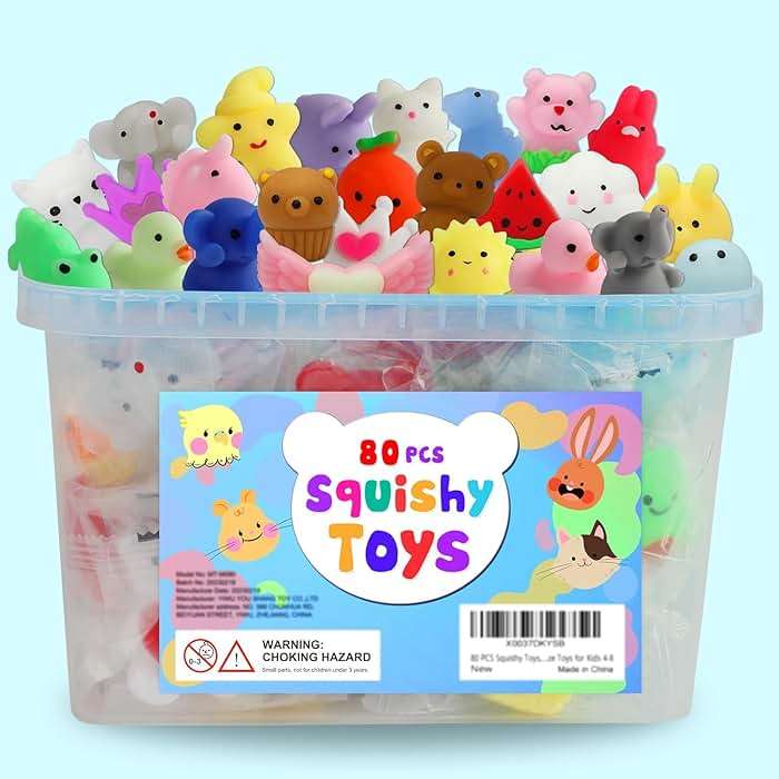 80Pcs Party Favors for Kids 4-8, Kawaii Squishies Mochi Squishy Toy Bulk Fidget Sensory Toys Birthday Gifts for Boys Girls, Easter Basket Stuffers Egg Fillers Treasure Box Classroom Prizes Goodie Bag - Image 1