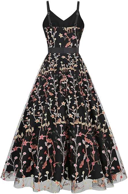 Long Floral Embroidery Dress for Women Flower Embroidered Maxi Dress Spaghetti Straps Formal Evening Party Tulle Prom Dress - Image 2
