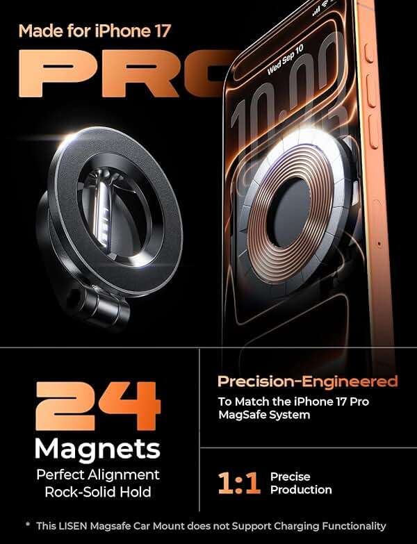LISEN for MagSafe Car Mount for iPhone 17 Pro Max [24 Strong Magnets] Classic Magnetic Phone Holder for Car Dashboard Magnet Phone Mount Car Cell Phone Holder for iPhone 17 Pro Max Air 16 15 14 13 12 - Image 2