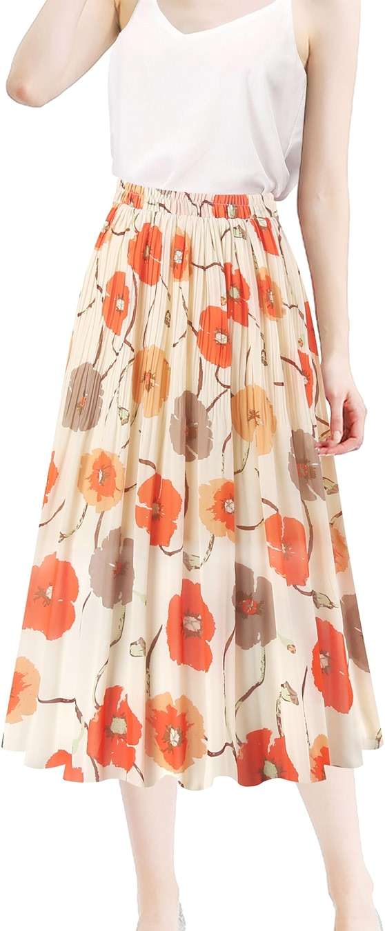Kingfancy Women's Pleated Skirt Chiffon Elastic Waist A-Line Midi Length Skirt - Image 2