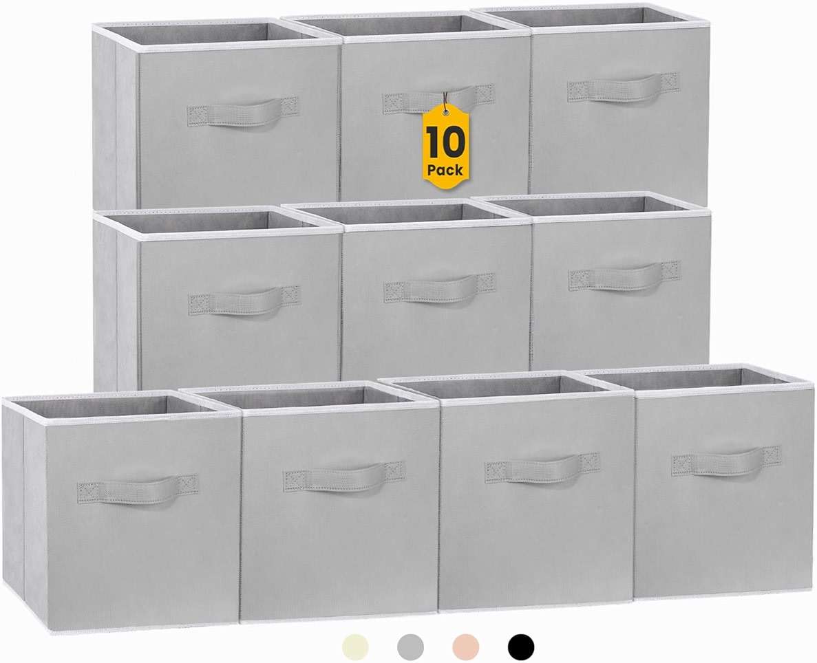 Criusia Storage Cubes, 11 Inch Cube Storage Bins for Shelves (10 Pack), Fabric Collapsible Storage Bins with Dual Handles, Foldable Cube Baskets for Magazines, Closet Organizers and Storage Box (Grey) - Image 1