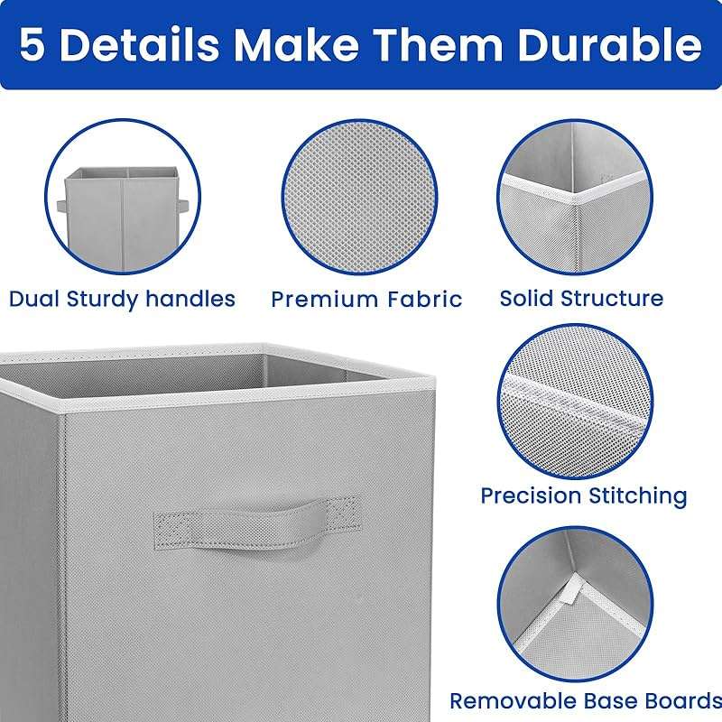 Criusia Storage Cubes, 11 Inch Cube Storage Bins for Shelves (10 Pack), Fabric Collapsible Storage Bins with Dual Handles, Foldable Cube Baskets for Magazines, Closet Organizers and Storage Box (Grey) - Image 6