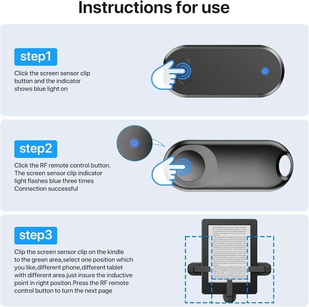 Sycelu RF Remote Control Page Turner for Kindle Paperwhite Accessories Ipad Reading Kobo Surface Comics/Novels Tablets Android Taking Photos Camera Video Recording Triggers(Black) - Image 5