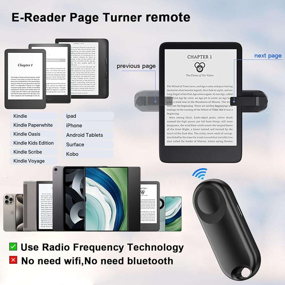 Sycelu RF Remote Control Page Turner for Kindle Paperwhite Accessories Ipad Reading Kobo Surface Comics/Novels Tablets Android Taking Photos Camera Video Recording Triggers(Black) - Image 6