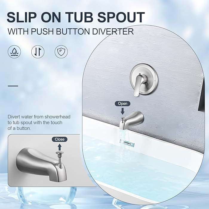Shower Faucet with Valve, Brushed Nickel Bathroom Tub Shower Faucet Kit, Single Handle Rain Shower Head with Tub Spout, Solid Brass Shower Tub Faucet Set Complete, Bathtub Faucet with Shower - Image 7
