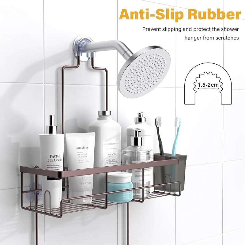 AKTECKE Shower Caddy Hanging Bathroom Organizer: Rustproof Shelf for Inside Shower - No Drilling, Over Showerhead - Bath Shelves for Shampoo, Soap - Bronze - Image 3