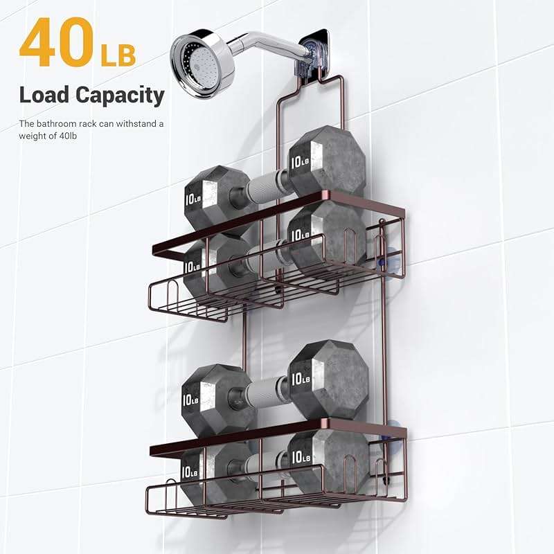 AKTECKE Shower Caddy Hanging Bathroom Organizer: Rustproof Shelf for Inside Shower - No Drilling, Over Showerhead - Bath Shelves for Shampoo, Soap - Bronze - Image 5