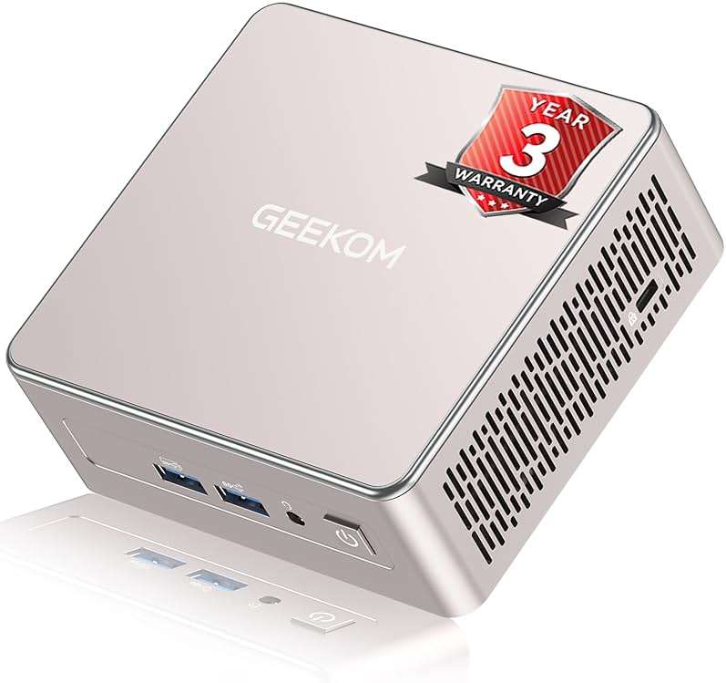 GEEKOM A5 Mini PC for Home Office & Coding, AMD Ryzen 7 5825U, 3-Year Coverage, 16GB RAM (Upgradable) & 512GB M.2 NVMe SSD, Windows 11 Pro Desktop Computer, SD Slot, 8K, Dual HDMI | Wi-Fi 6, BT 5.2 - Image 1