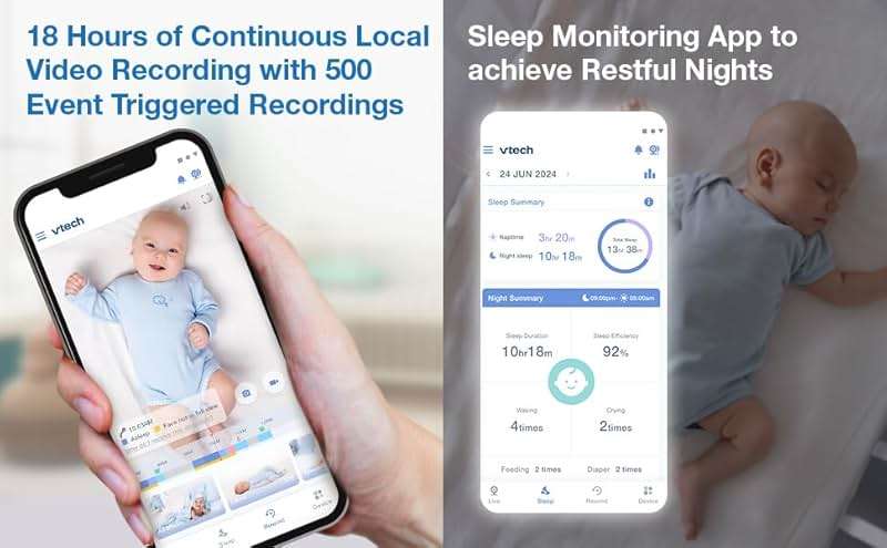 VTech V-Care VC2105 1080p FHD Over-The Crib Mount Smart Baby Monitor 5” 720p LCD Screen,Table Stand,Remote Access,Versatile Placement,Intelligence Detection, Sleep Analysis,18hrs Recording,with WiFi - Image 2