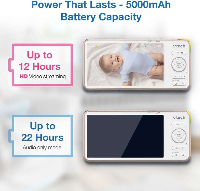 VTech V-Care VC2105 1080p FHD Over-The Crib Mount Smart Baby Monitor 5” 720p LCD Screen,Table Stand,Remote Access,Versatile Placement,Intelligence Detection, Sleep Analysis,18hrs Recording,with WiFi - Image 3