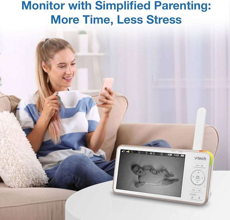 VTech V-Care VC2105 1080p FHD Over-The Crib Mount Smart Baby Monitor 5” 720p LCD Screen,Table Stand,Remote Access,Versatile Placement,Intelligence Detection, Sleep Analysis,18hrs Recording,with WiFi - Image 5