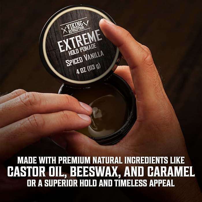 Viking Revolution Spiced Vanilla Hair Pomade for Men - Extreme Hold Hair Gel for Men - Water Based - Extra Firm Mens Hair Pomade - High Shine Mens Hair Cream (4oz) - Image 5