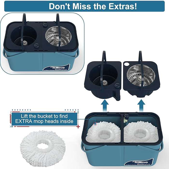 Spin Mop for Large Homes & Big Floor Cleaning, Clean & Dirty Water Separation Mop Bucket for Family & Pet Homes,4-Chamber System, Glide Wheels, Safe for Hardwood & Tile, Adjustable Handle, 6 Mop Heads - Image 3