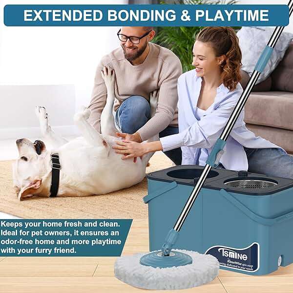 Spin Mop for Large Homes & Big Floor Cleaning, Clean & Dirty Water Separation Mop Bucket for Family & Pet Homes,4-Chamber System, Glide Wheels, Safe for Hardwood & Tile, Adjustable Handle, 6 Mop Heads - Image 8