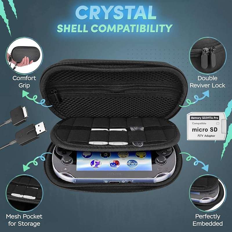 Skywin 4-in-1 Kit for PS Vita 2000 Slim - Black Case with Front & Back Protector, Adapter Charger Cable, Micro SD Card - Image 2