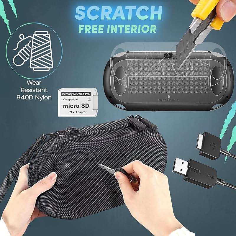 Skywin 4-in-1 Kit for PS Vita 2000 Slim - Black Case with Front & Back Protector, Adapter Charger Cable, Micro SD Card - Image 5