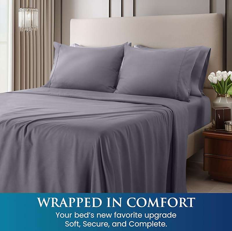 Utopia Bedding Queen Sheet Set, Soft Microfiber 4 Piece Bed Sheets with 15" Deep Pocket - Easy Care Brushed Microfiber (Queen, Grey) - Image 4
