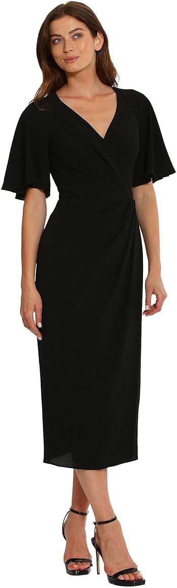 Maggy London Women's Maggy London Women's Dresses Short Flutter Sleeve Faux Wrap Midi Dress - Image 2