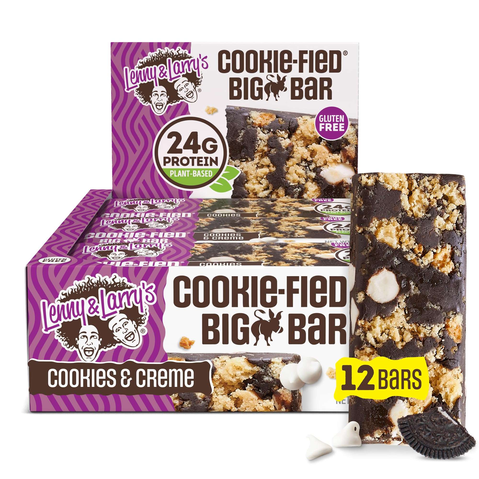 Lenny & Larry's Cookie-fied BIG BAR – Cookies and Creme Vegan Protein Bars 12x90g – Healthy Snacks, 24g Plant Protein & 10g Prebiotic Fiber – Gluten-Free Power Bar & Vegan - Image 1