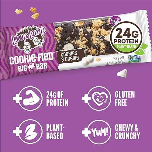 Lenny & Larry's Cookie-fied BIG BAR – Cookies and Creme Vegan Protein Bars 12x90g – Healthy Snacks, 24g Plant Protein & 10g Prebiotic Fiber – Gluten-Free Power Bar & Vegan - Image 3
