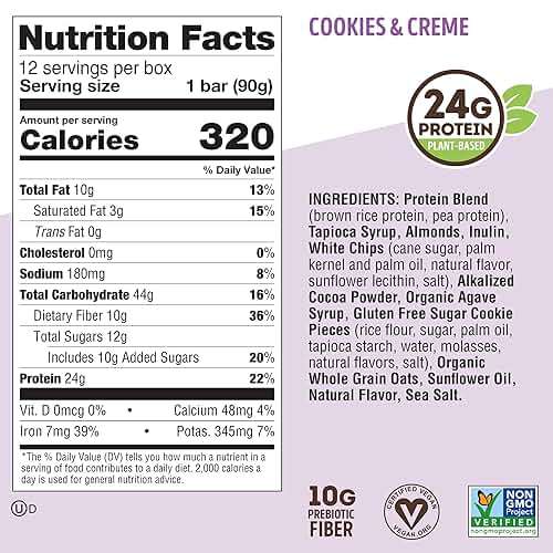 Lenny & Larry's Cookie-fied BIG BAR – Cookies and Creme Vegan Protein Bars 12x90g – Healthy Snacks, 24g Plant Protein & 10g Prebiotic Fiber – Gluten-Free Power Bar & Vegan - Image 5