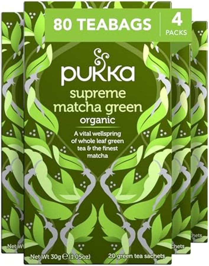 Pukka Supreme Matcha Green Organic Herbal Tea, Energizing Infusion With Matcha Powder, Ideal For Daily Vitality, Caffeine Free, 80 Total Tea Bags (20ct - Pack of 4) - Image 1
