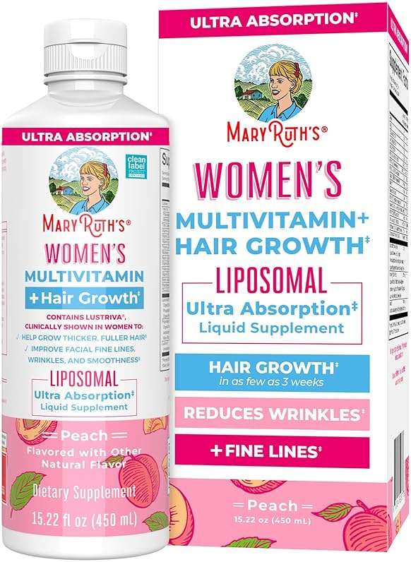 MARYRUTH'S Women's Multivitamin + Lustriva Hair Growth Liposomal | Biotin 10000mcg | Clinically Tested for Thicker, Fuller Hair, Improved Facial Fine Lines & Wrinkles | Ages 18+ | 15.22 Fl Oz - Image 1