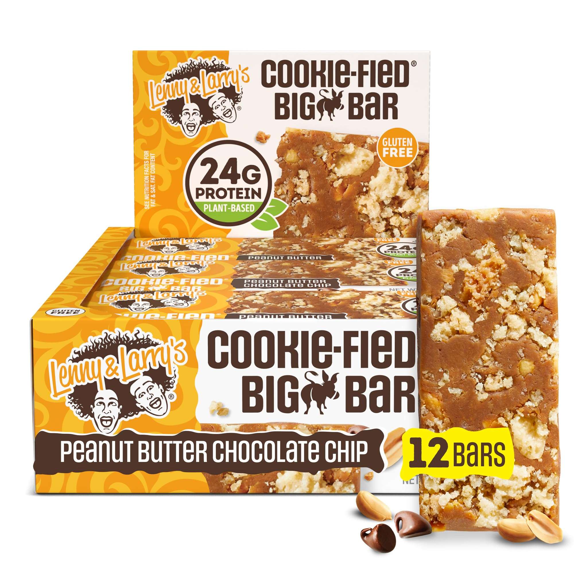 Lenny & Larry's Cookie-fied BIG BAR – Peanut Butter Chocolate Chip Vegan Protein Bars 12x90g – Healthy Snacks, 24g Plant Protein & 10g Prebiotic Fiber – Gluten-Free Power Bar & Vegan - Image 1