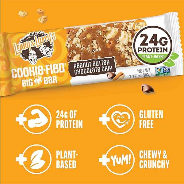 Lenny & Larry's Cookie-fied BIG BAR – Peanut Butter Chocolate Chip Vegan Protein Bars 12x90g – Healthy Snacks, 24g Plant Protein & 10g Prebiotic Fiber – Gluten-Free Power Bar & Vegan - Image 3