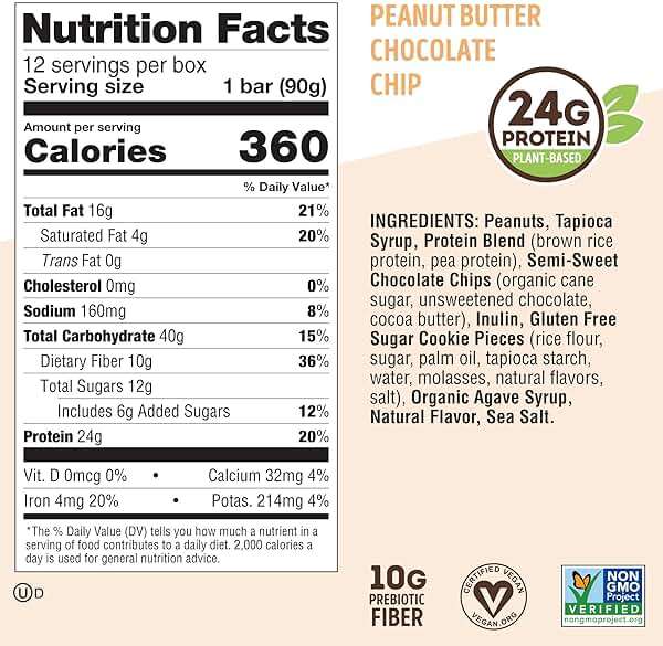 Lenny & Larry's Cookie-fied BIG BAR – Peanut Butter Chocolate Chip Vegan Protein Bars 12x90g – Healthy Snacks, 24g Plant Protein & 10g Prebiotic Fiber – Gluten-Free Power Bar & Vegan - Image 5