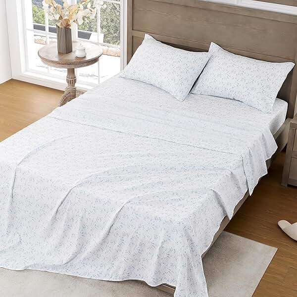 FreshCulture Floral Bed Sheets - Ultra Soft Queen Sheet Set - Brushed Microfiber Blue Floral Sheets - Deep Pockets up to 16" - Easy Care - Hotel Luxury 4 Piece Flower Printed Sheets Queen, Lille - Image 2