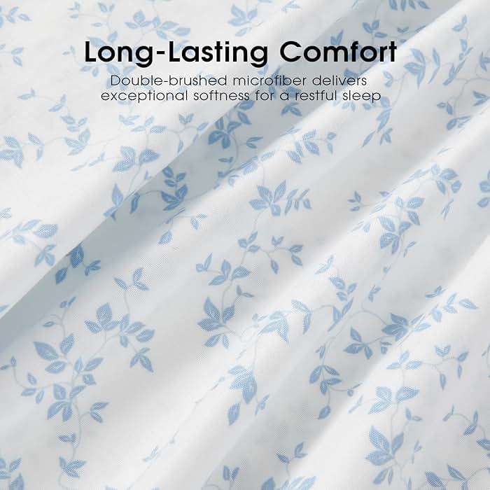 FreshCulture Floral Bed Sheets - Ultra Soft Queen Sheet Set - Brushed Microfiber Blue Floral Sheets - Deep Pockets up to 16" - Easy Care - Hotel Luxury 4 Piece Flower Printed Sheets Queen, Lille - Image 6