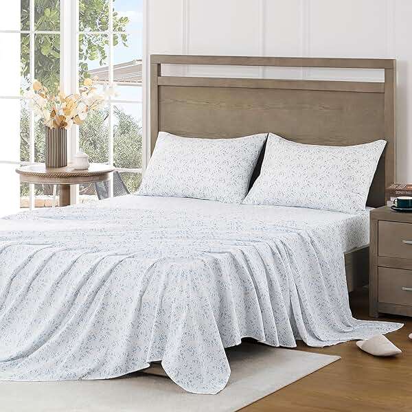 FreshCulture Floral Bed Sheets - Ultra Soft Queen Sheet Set - Brushed Microfiber Blue Floral Sheets - Deep Pockets up to 16" - Easy Care - Hotel Luxury 4 Piece Flower Printed Sheets Queen, Lille - Image 8