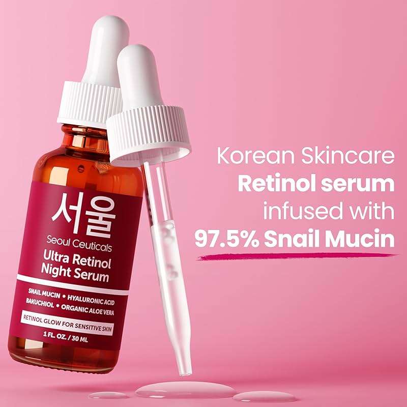 SeoulCeuticals 1% Korean Retinol Night Serum for Face - 97.5% Snail Mucin + Hyaluronic Acid + Bakuchiol, Cruelty Free K Beauty for Sensitive Skin 1oz - Image 9