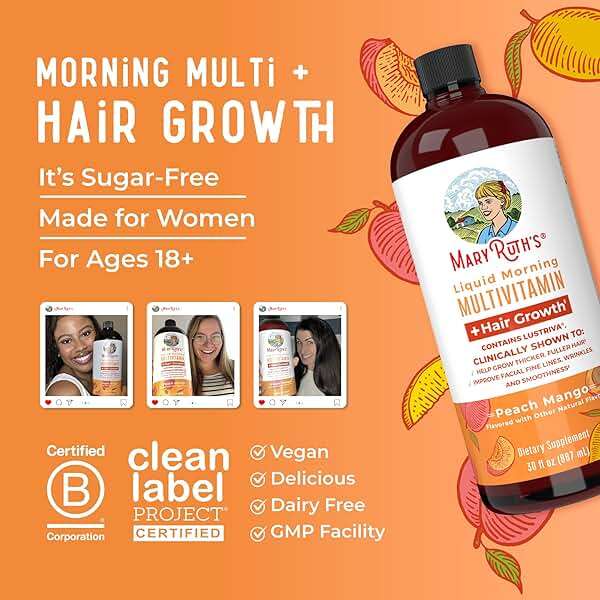 MARYRUTH'S Liquid Multivitamin + Hair Growth | Clinically Tested in Women for Thicker Hair & Facial Wrinkles | Biotin 10000mcg | Lustriva Hair Growth Supplements | Skin Care | Ages 18+ | 30 Fl Oz - Image 8