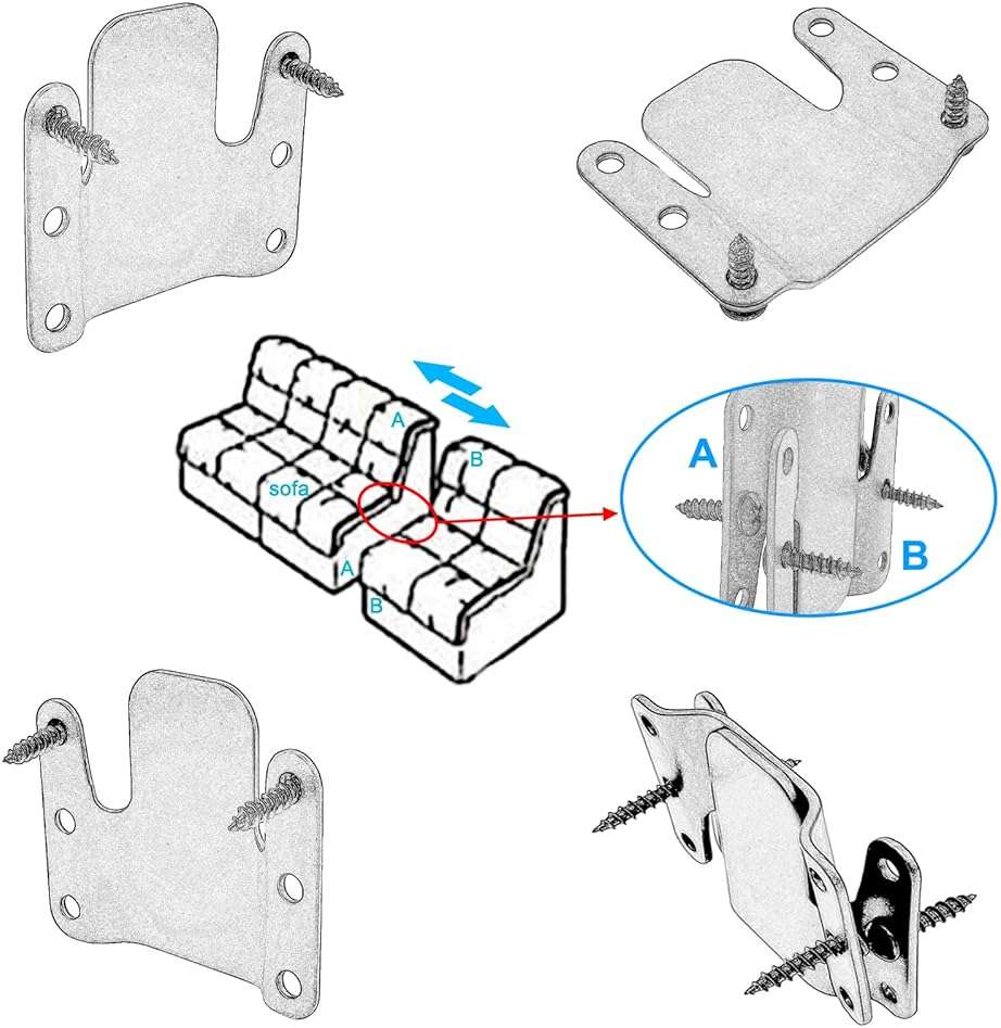 Sectional Couch Metal Connectors,4 Pcs Universal Sofa Interlocking Furniture Connector,Sectional Sofa Fastener Software Bracket with Screws for Loveseat, Recliner, Chair or Chaise Lounge (Black) - Image 4