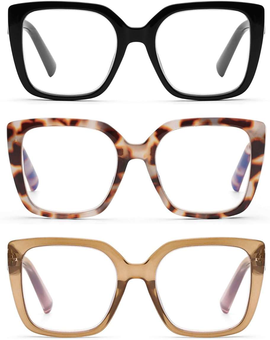 DOOViC 3 Pack Oversized Reading Glasses for Women Blue Light Blocking Square Stylish Computer Readers - Image 1