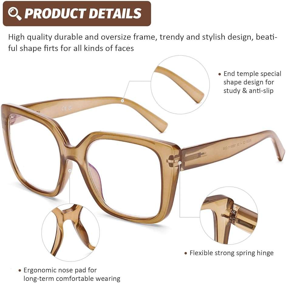 DOOViC 3 Pack Oversized Reading Glasses for Women Blue Light Blocking Square Stylish Computer Readers - Image 4