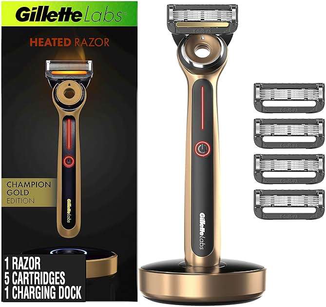 Gillette Labs Heated Razor Gold Edition - 1 Handle, 5 Blade Refills, 1 Charging Dock - Image 1