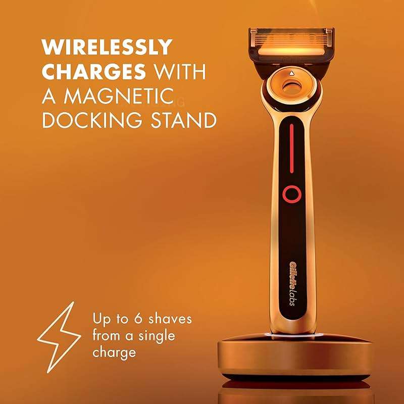 Gillette Labs Heated Razor Gold Edition - 1 Handle, 5 Blade Refills, 1 Charging Dock - Image 6