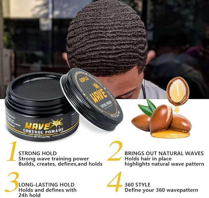Wave Pomade for Men Strong Hold Easy Wash 360 Wave Training Hair Cream, Waves Grease for Men Promotes Layered Waves, Moisture, Silky Shine, Wave Pomade Wave Brushe Silky Durag Wave Cap Set (Blue) - Image 2