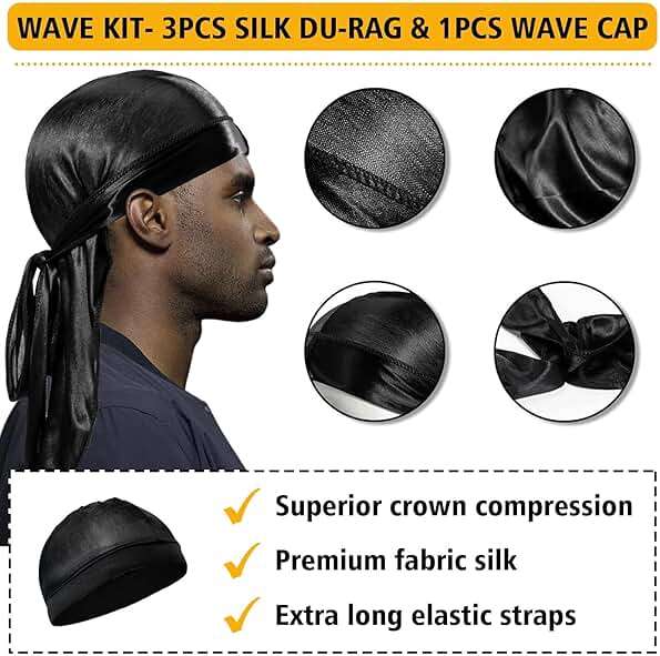 Wave Pomade for Men Strong Hold Easy Wash 360 Wave Training Hair Cream, Waves Grease for Men Promotes Layered Waves, Moisture, Silky Shine, Wave Pomade Wave Brushe Silky Durag Wave Cap Set (Blue) - Image 5