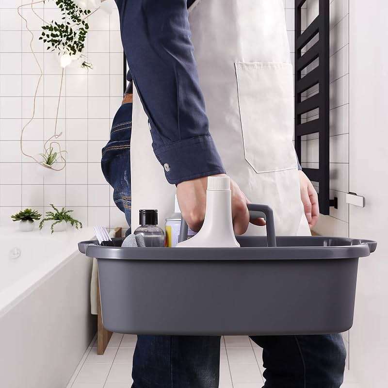 Omirome 2-Pack Large Gray Cleaning Caddy for Cleaning Supplies with Handle - Portable Plastic Tote Organizer for Shower, Bathroom, Kitchen, Under Sink Storage - Image 2